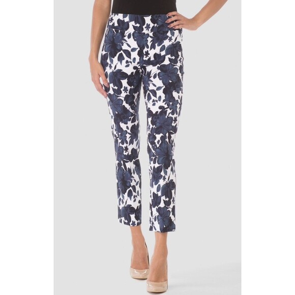 Joseph Ribkoff Slim Fit Blue Floral Print Crop Pants Size 8 EUC!! - Picture 1 of 5